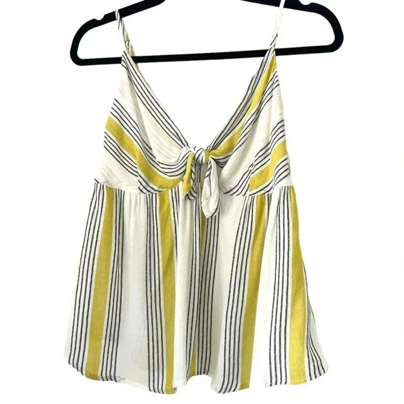 Tie Front Striped Tank Top Yellow - Picture 1 of 5